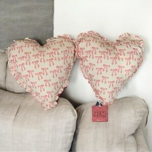 Maeve & Rose White Pink Heart Shaped Ruffle Bow Decor Pillows (Set Of 2) 16”